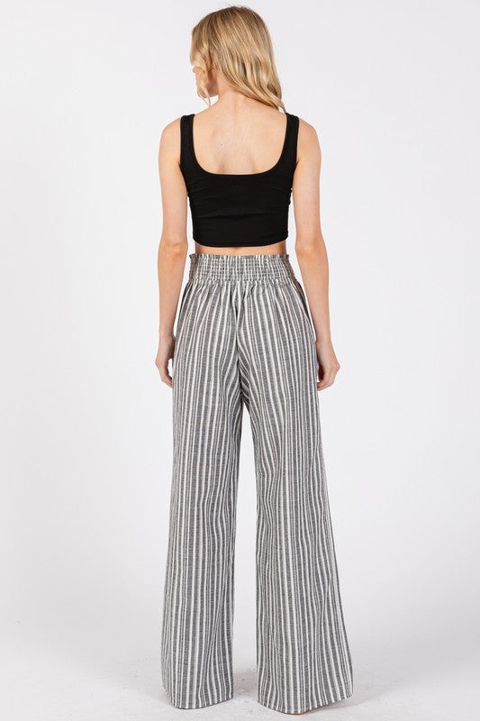 black and white stripe wide leg pants with elastic waist