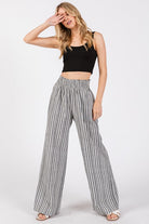 black and white stripe wide leg pants with elastic waist