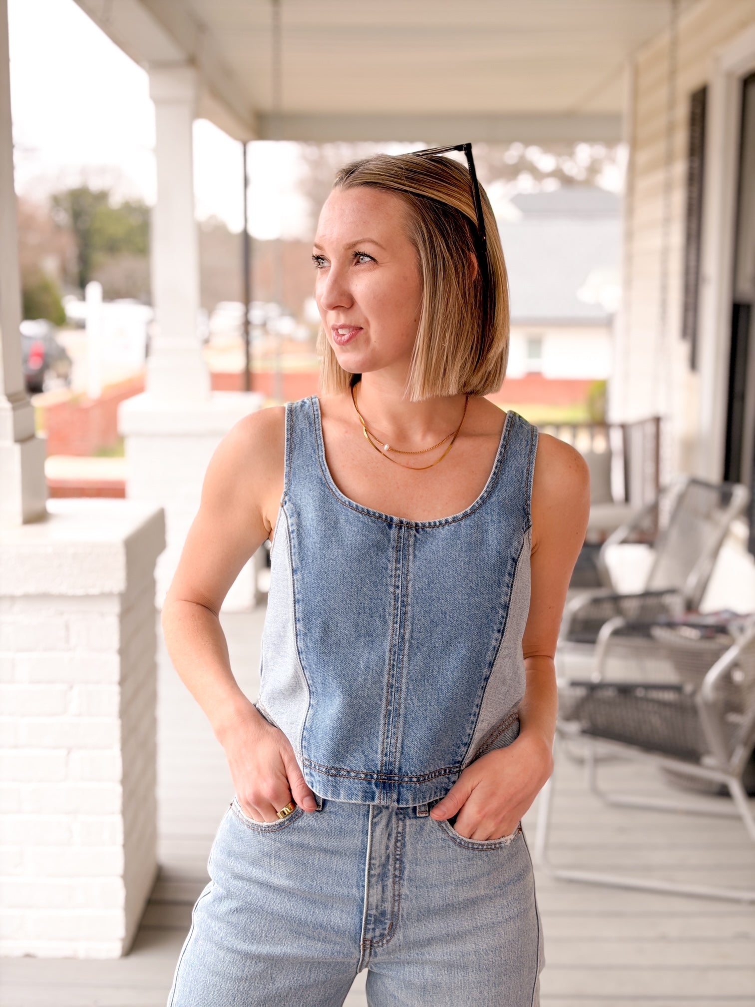Two Tone Sleeveless Denim Tank