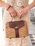 Rose & Lee Co Strap Rattan Handbag Crossbody, Dark Brown Leather Bags