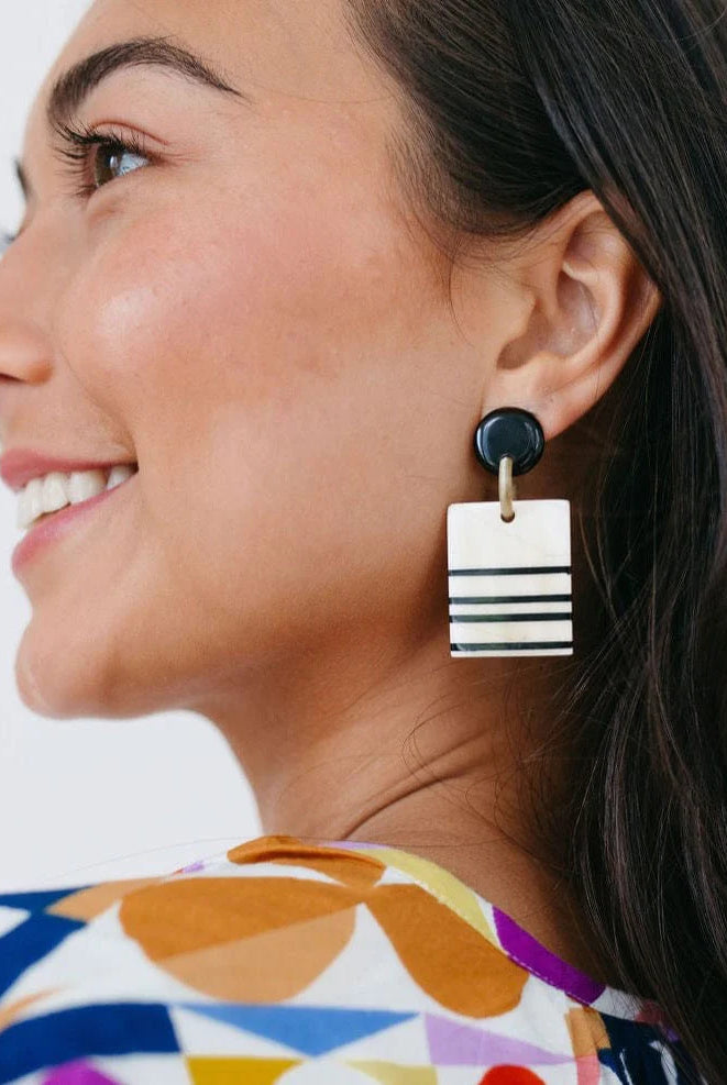 Striped Black and White Earrings Apex Ethical Boutique