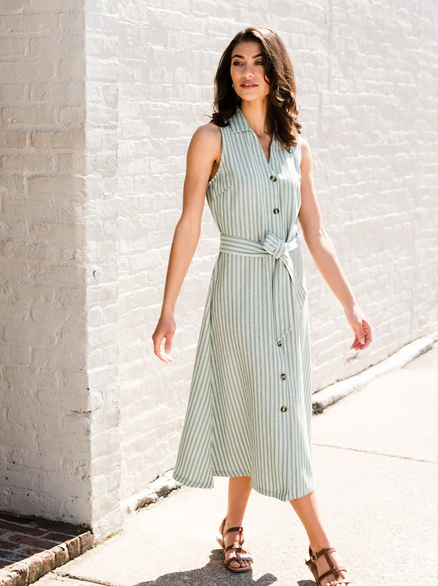 Green stripe midi dress clearance