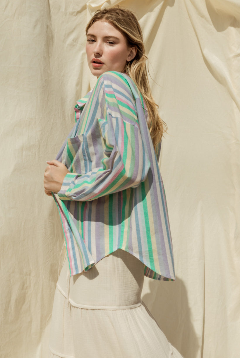 Striped Oversized Long Sleeve Top Apex Ethical Boutique
