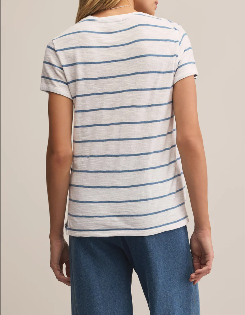 Blue and White Striped Short Sleeve Tee