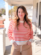 red and white stripe long sleeve sweater