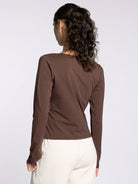 Brown V-Neckline Long Sleeve Top