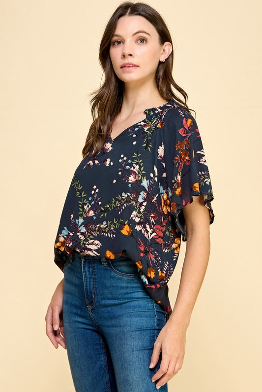 Teal Floral Top Apex Ethical Boutique