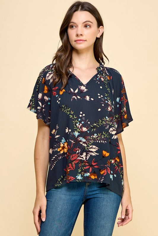 Teal Floral Top Apex Ethical Boutique