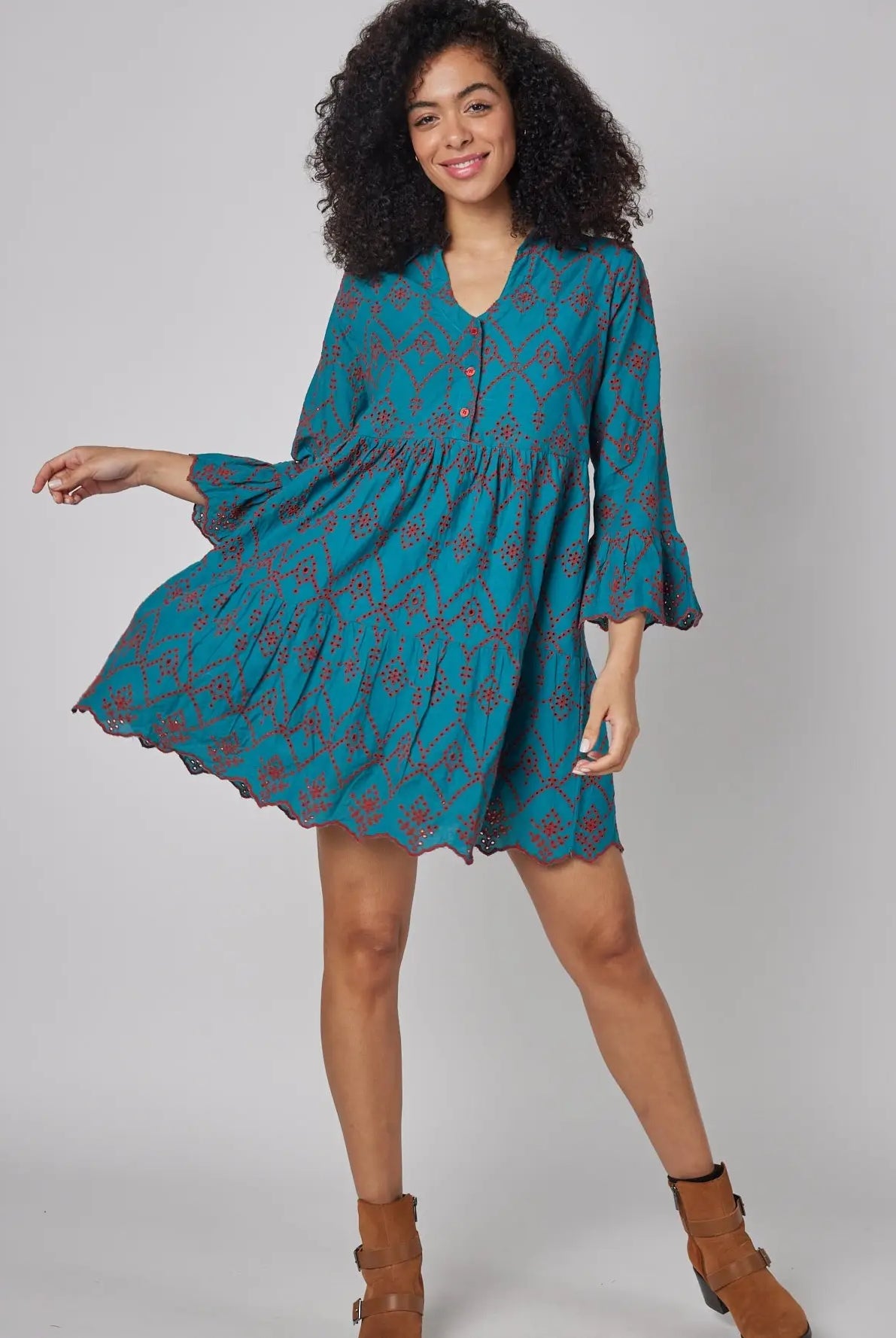 Teal Printed Mini Dress Apex Ethical Boutique