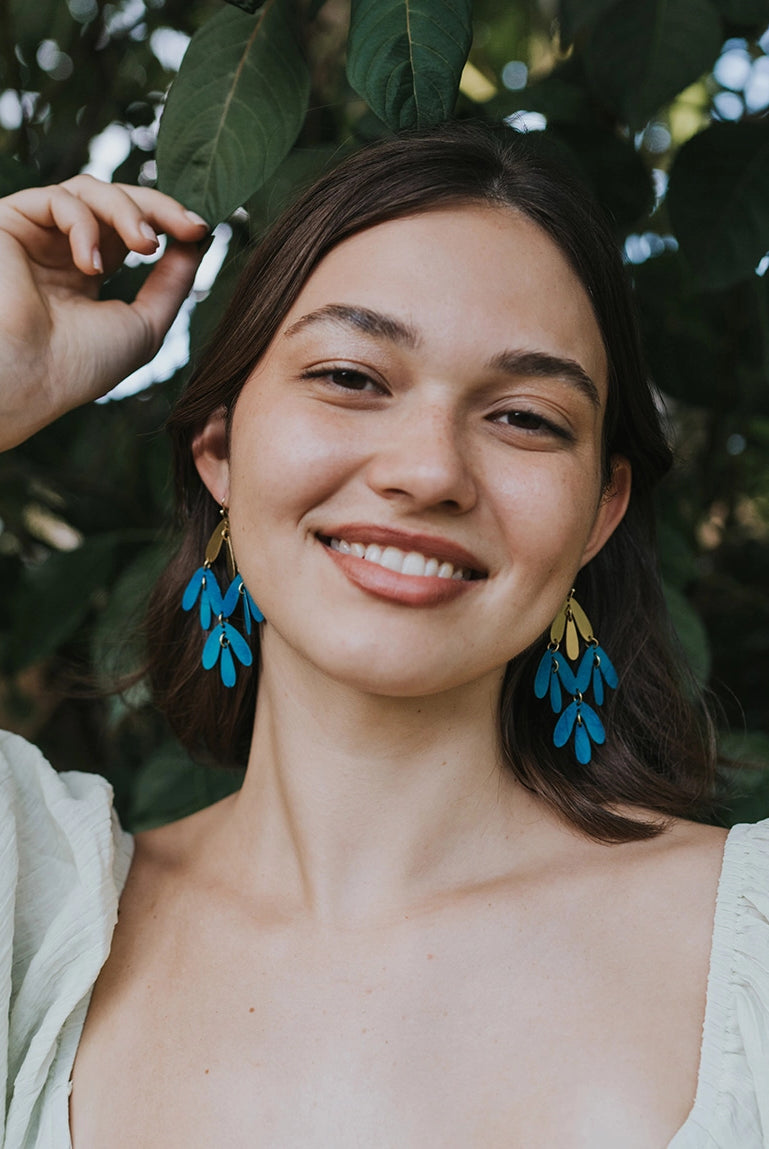 Teal & Gold Petal Earrings Apex Ethical Boutique