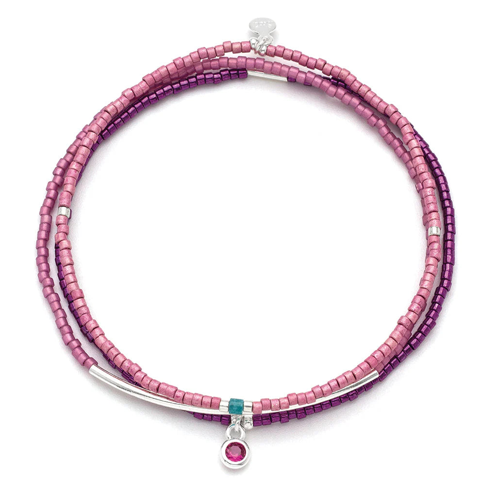 Tonal Chromacolor Miyuki Bracelet Trio, Fuchsia/Silver