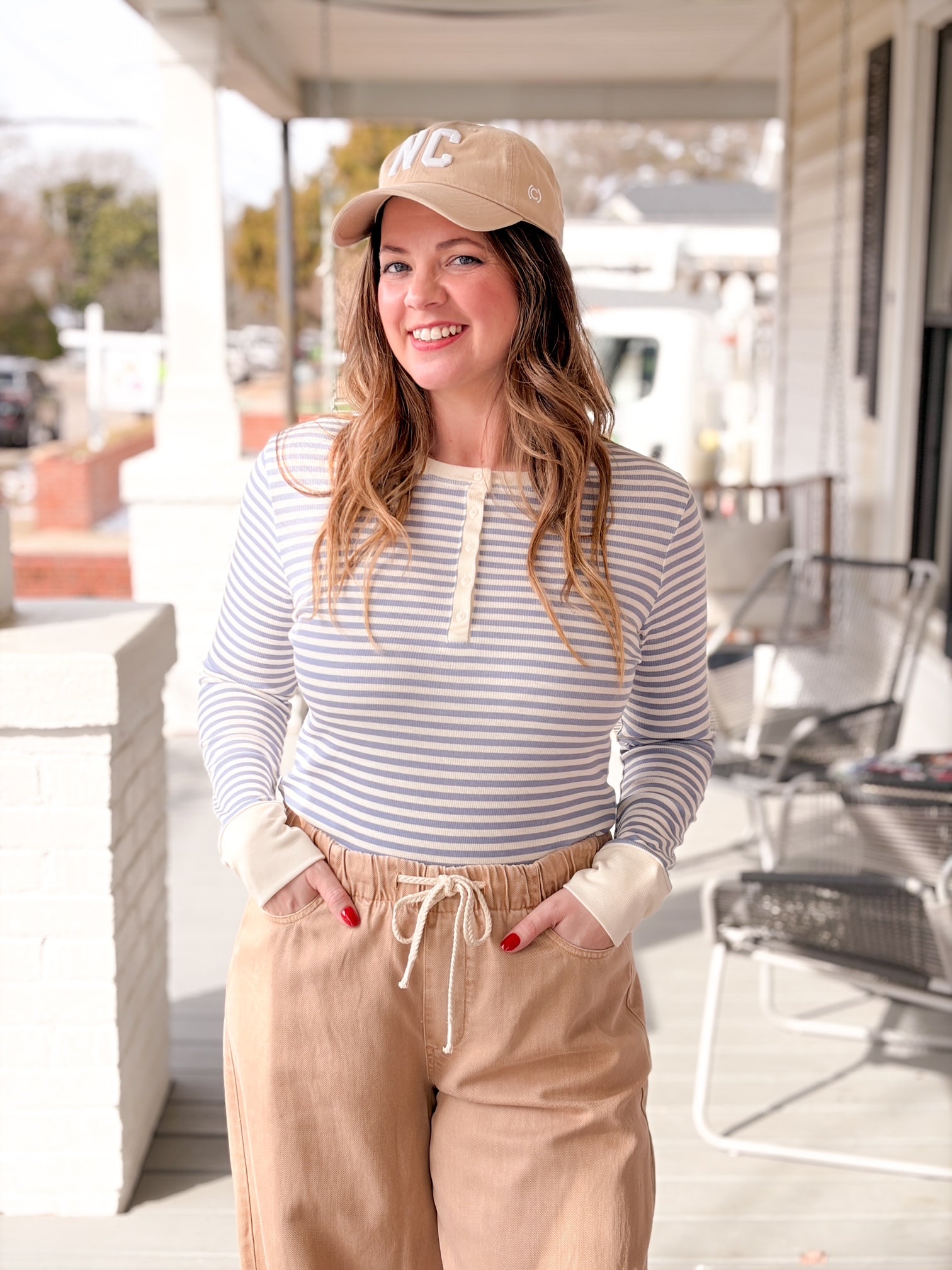Blue/White Striped Long Sleeve Top
