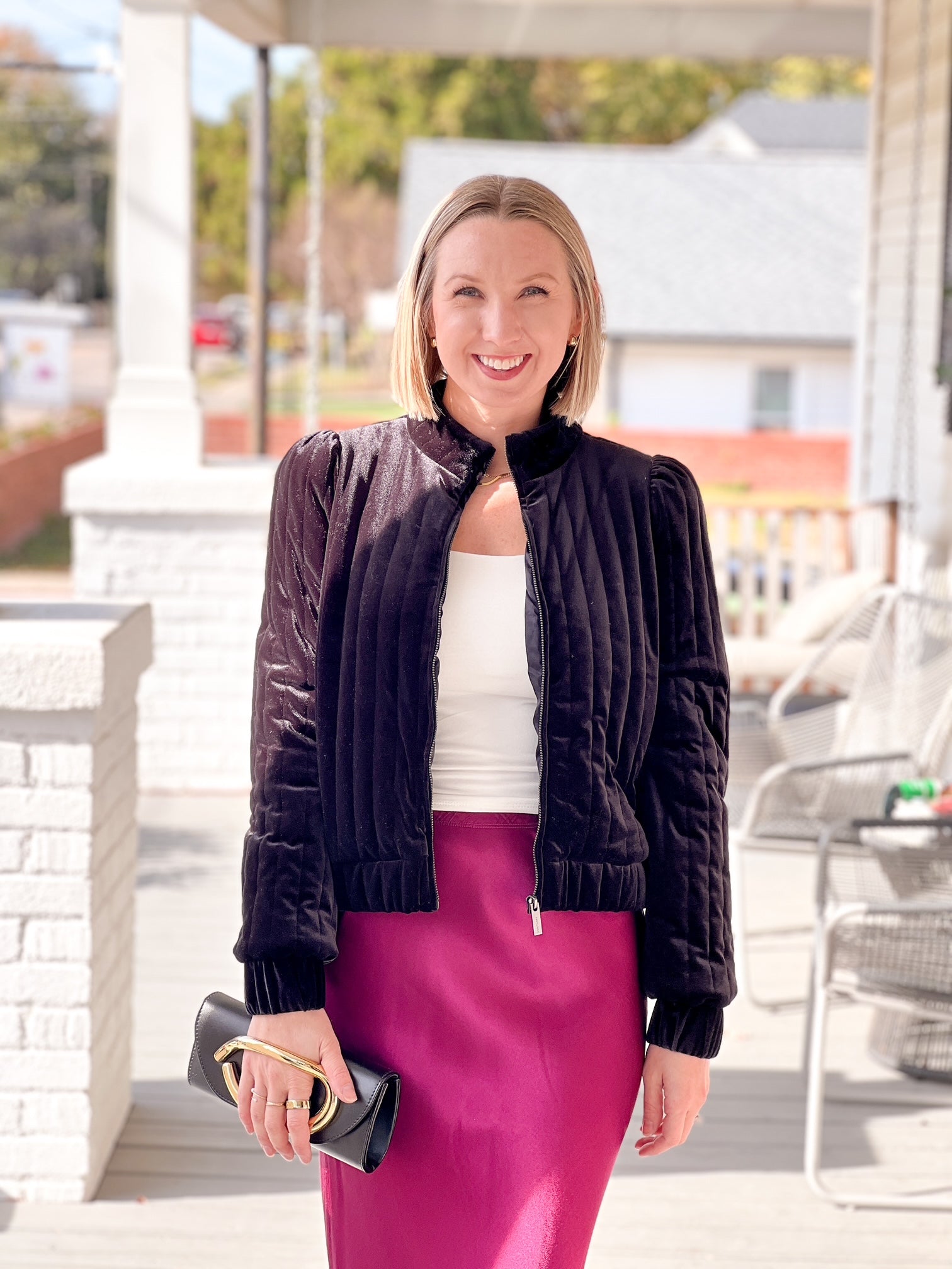 zip up black velvet jacket