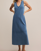 Vintage Indigo Sleeveless Midi Dress