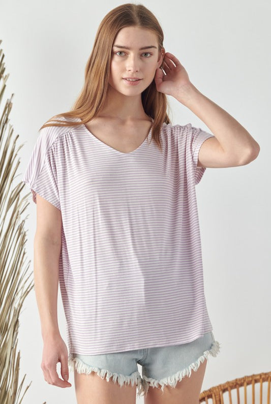 Violet Striped Short Sleeve Top Apex Ethical Boutique