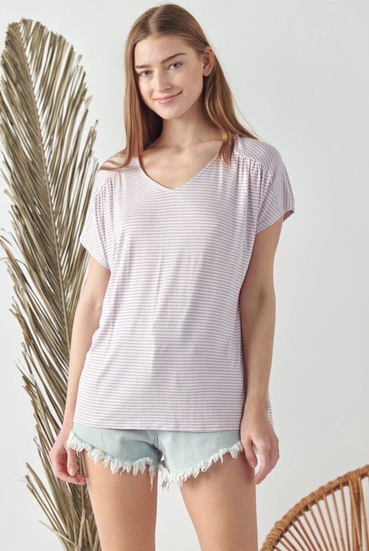 Violet Striped Short Sleeve Top Apex Ethical Boutique