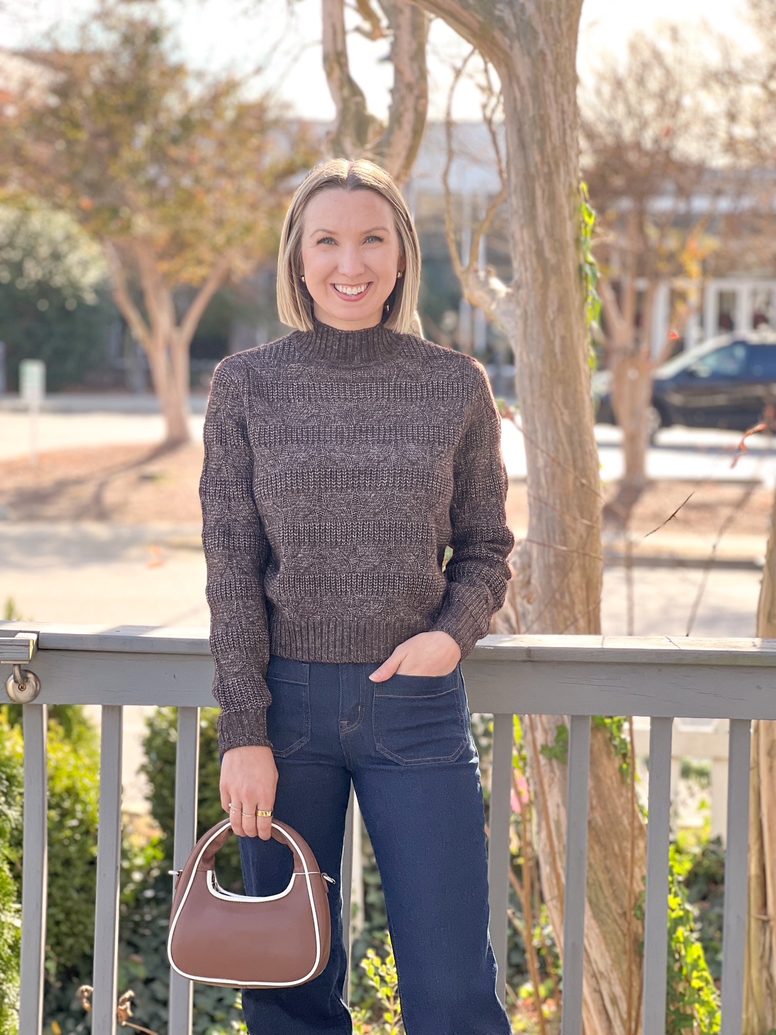 Brown Knitted Long Sleeve Sweater