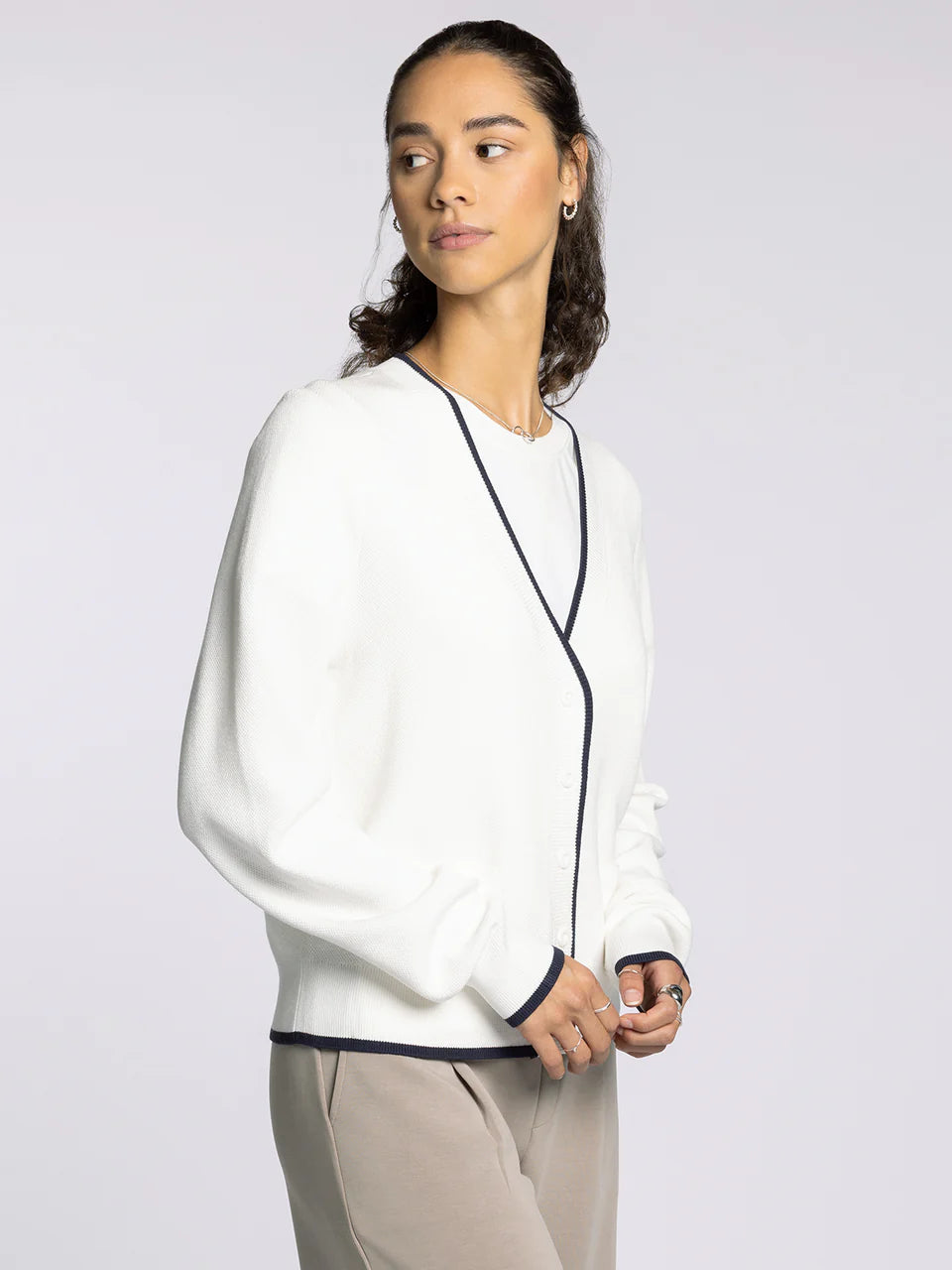 White Button Up Long Sleeve Cardigan