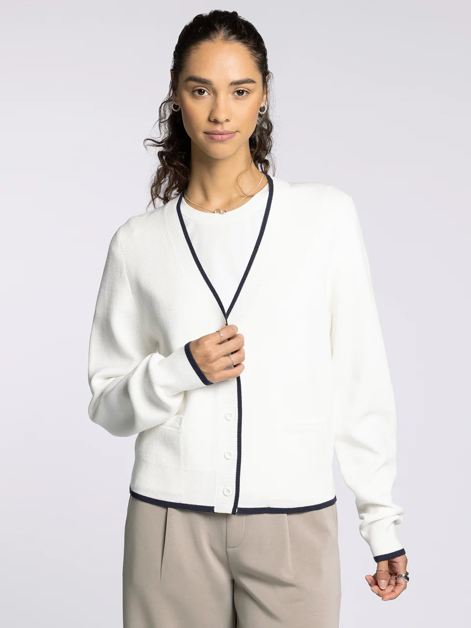 White Button Up Long Sleeve Cardigan