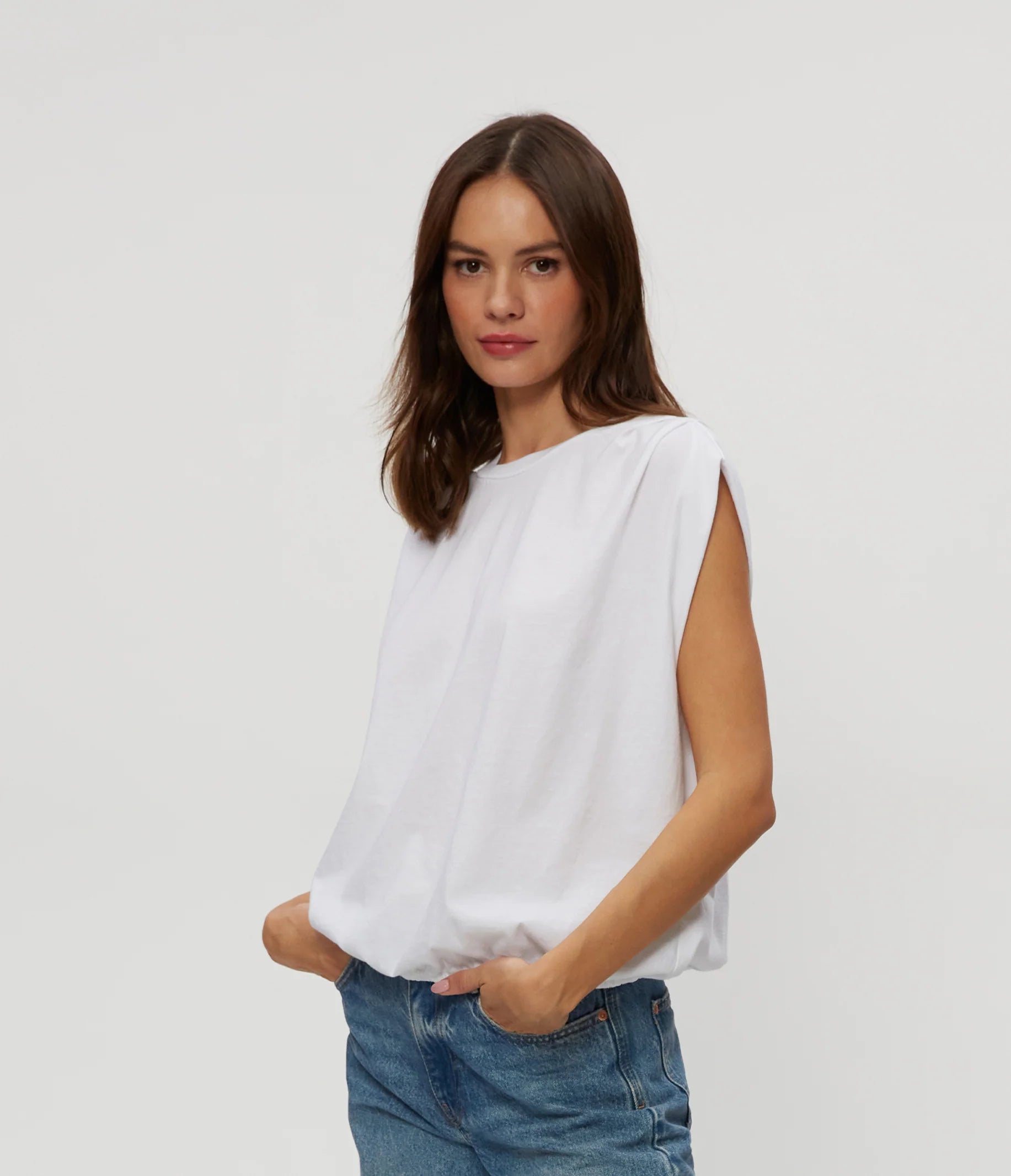 White Jersey Bubble Short Sleeve Top