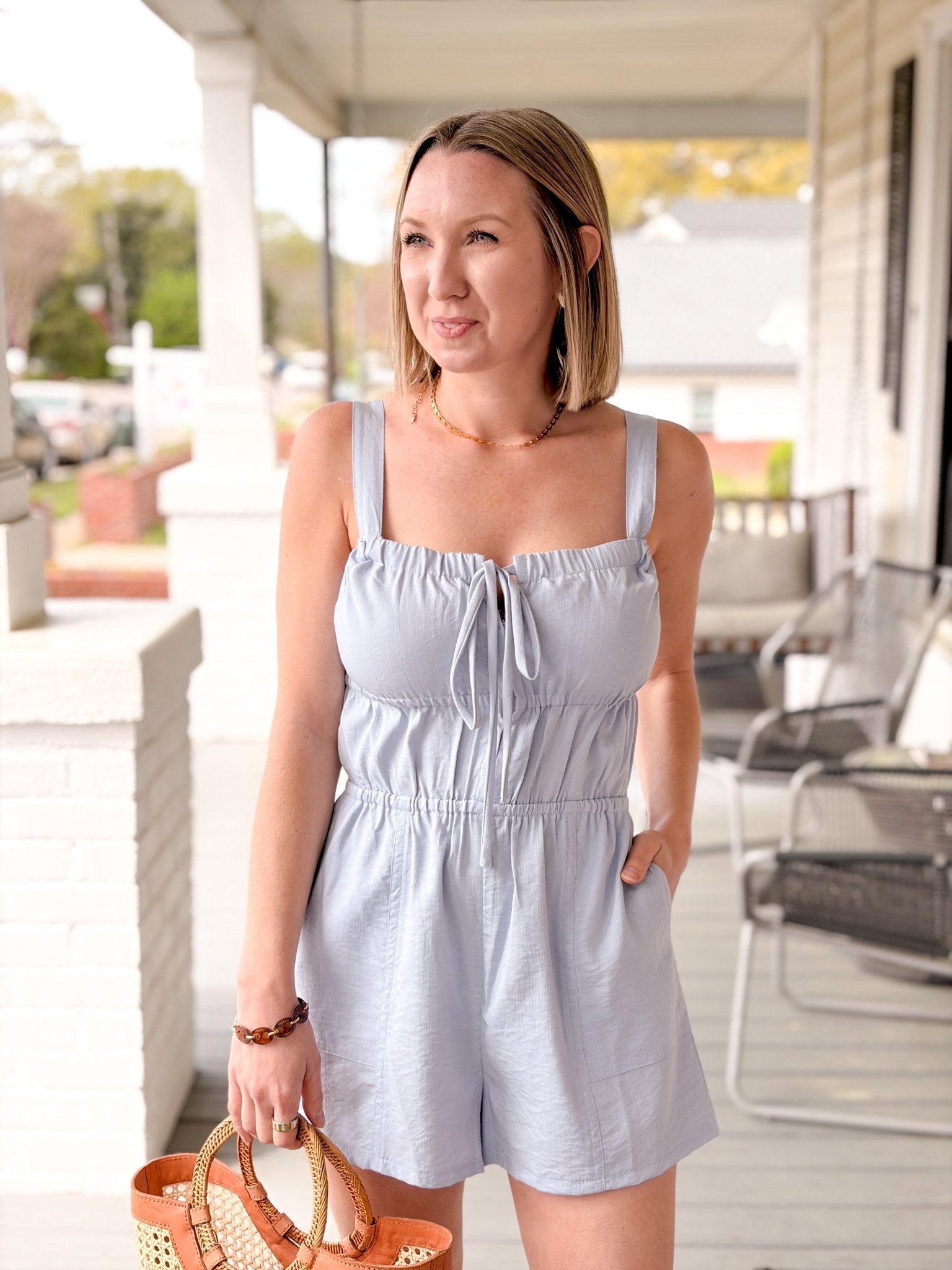 Rose & Lee Co Willow Romper, Light Blue Romper