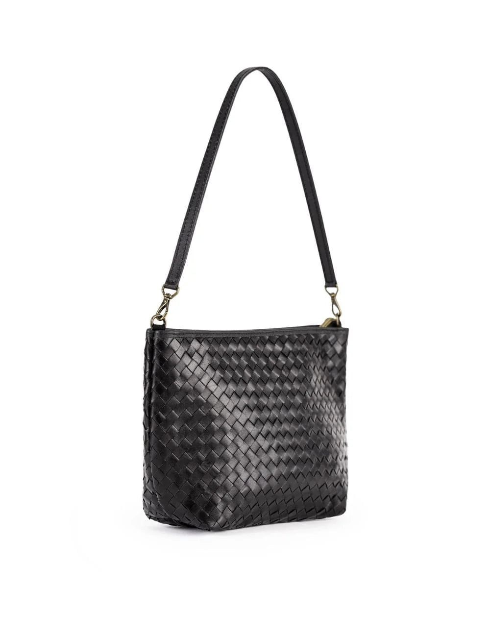 Black Woven Leather Shoulder Bag