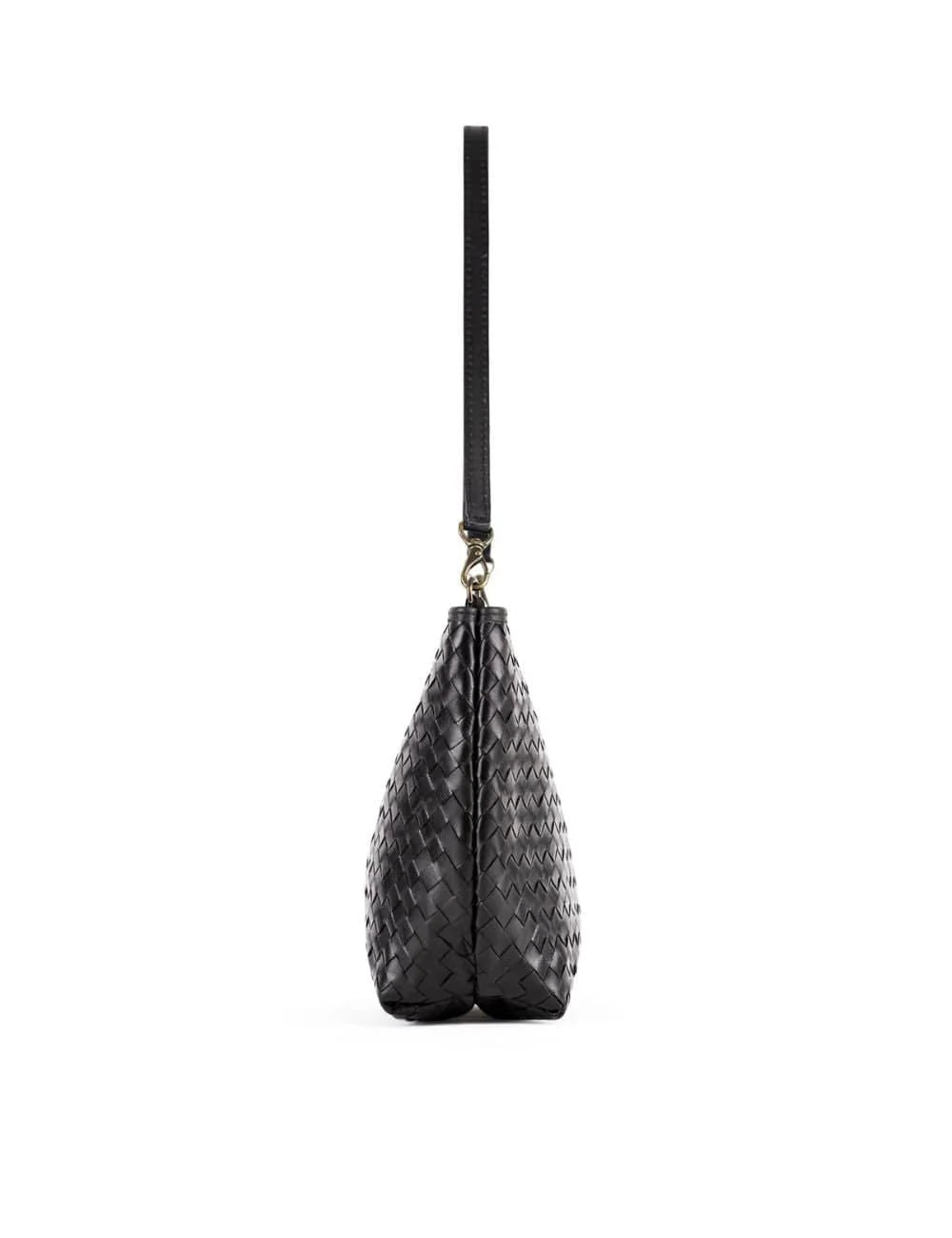 Black Woven Leather Shoulder Bag