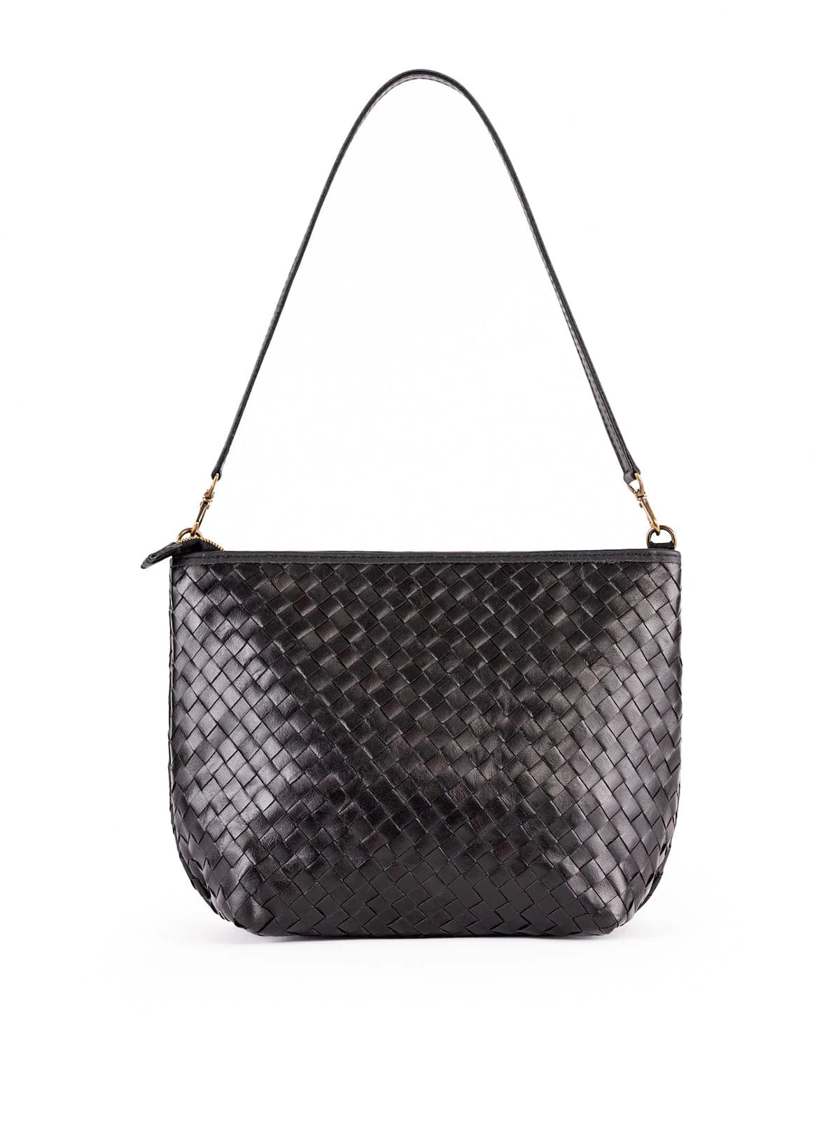 Black Woven Leather Shoulder Bag