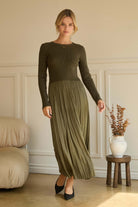 Olive Green Mixed Media Maxi Dress