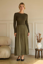 Olive Green Mixed Media Maxi Dress