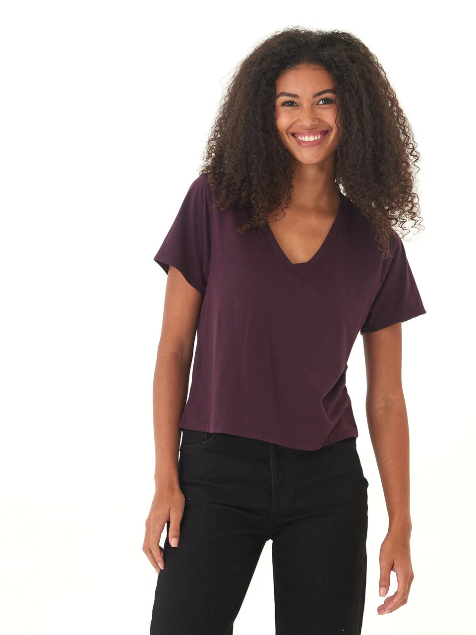 Maroon Short Sleeve V-Neck Top