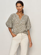 Olive Green Floral Print Work Blouse