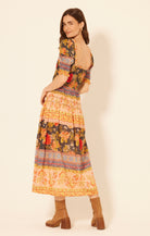 Maxi Length Colorful Printed Short Sleeve Dress