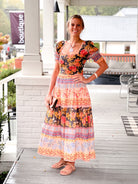 Maxi Length Colorful Printed Short Sleeve Dress