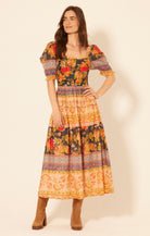 Maxi Length Colorful Printed Short Sleeve Dress