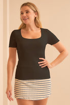 Black Square Neck Short Sleeve Top