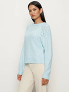 Openwork Knitted Blue Sweater