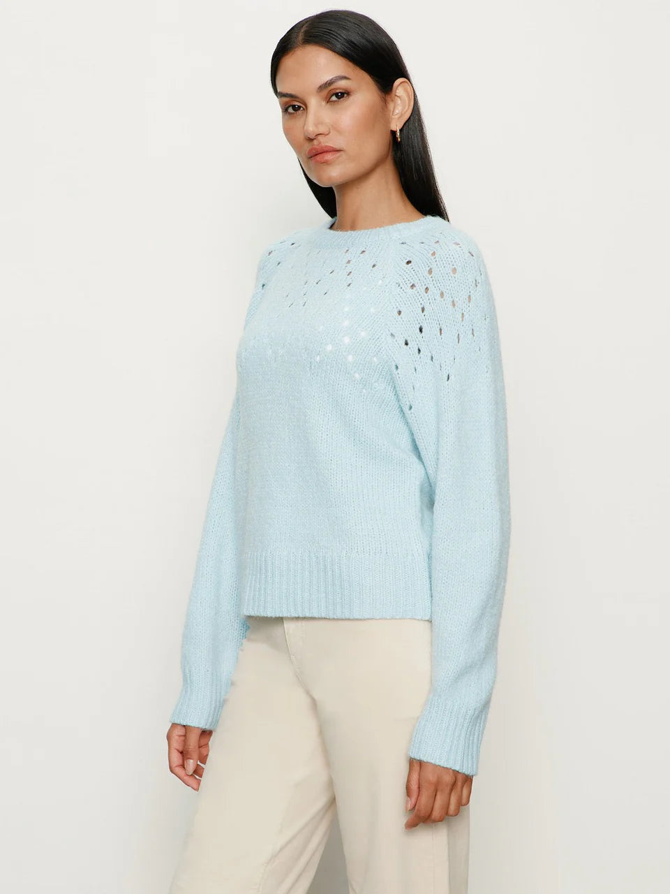 Openwork Knitted Blue Sweater