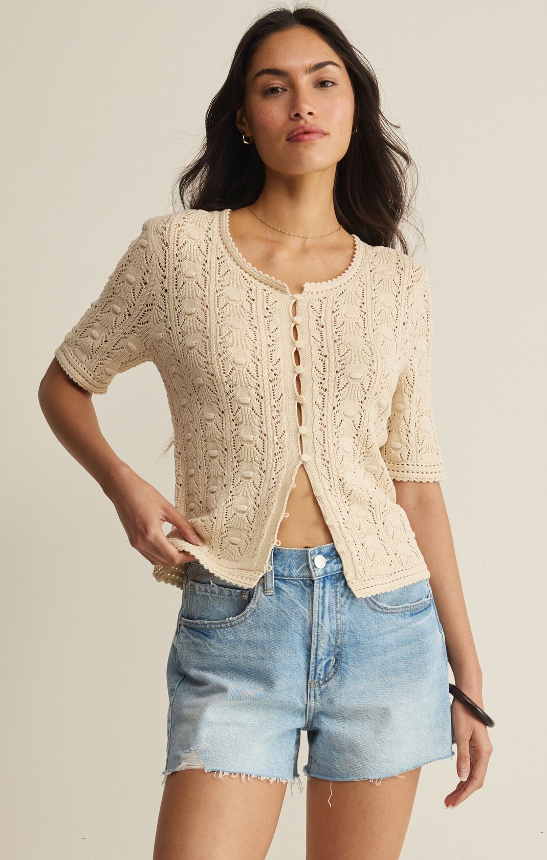 Rose & Lee Co Adria Sweater Top, Island Coconut by Z Supply short sleeve