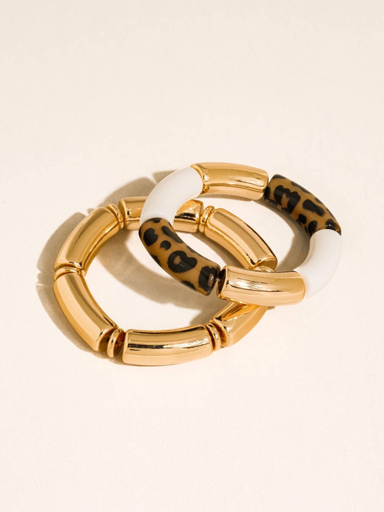 Aira Chunky Bangle Set, 18k Gold Leopard