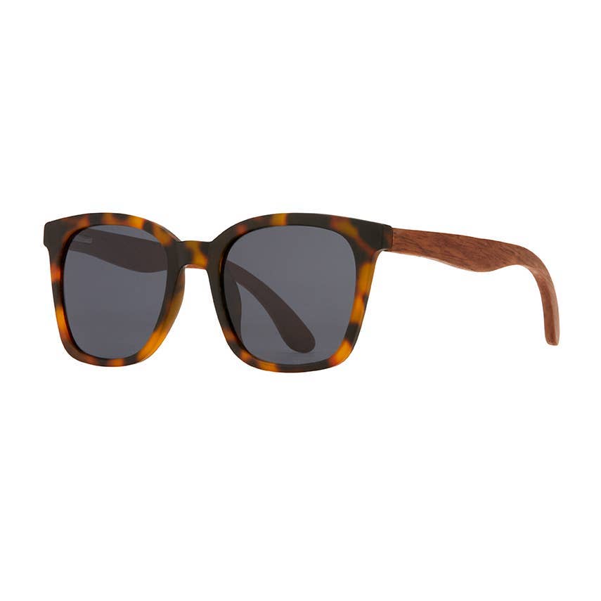 Matte Amber Tortoise / Walnut Wood + Gradient Grey Polarized Lens Oversized Sunglasses