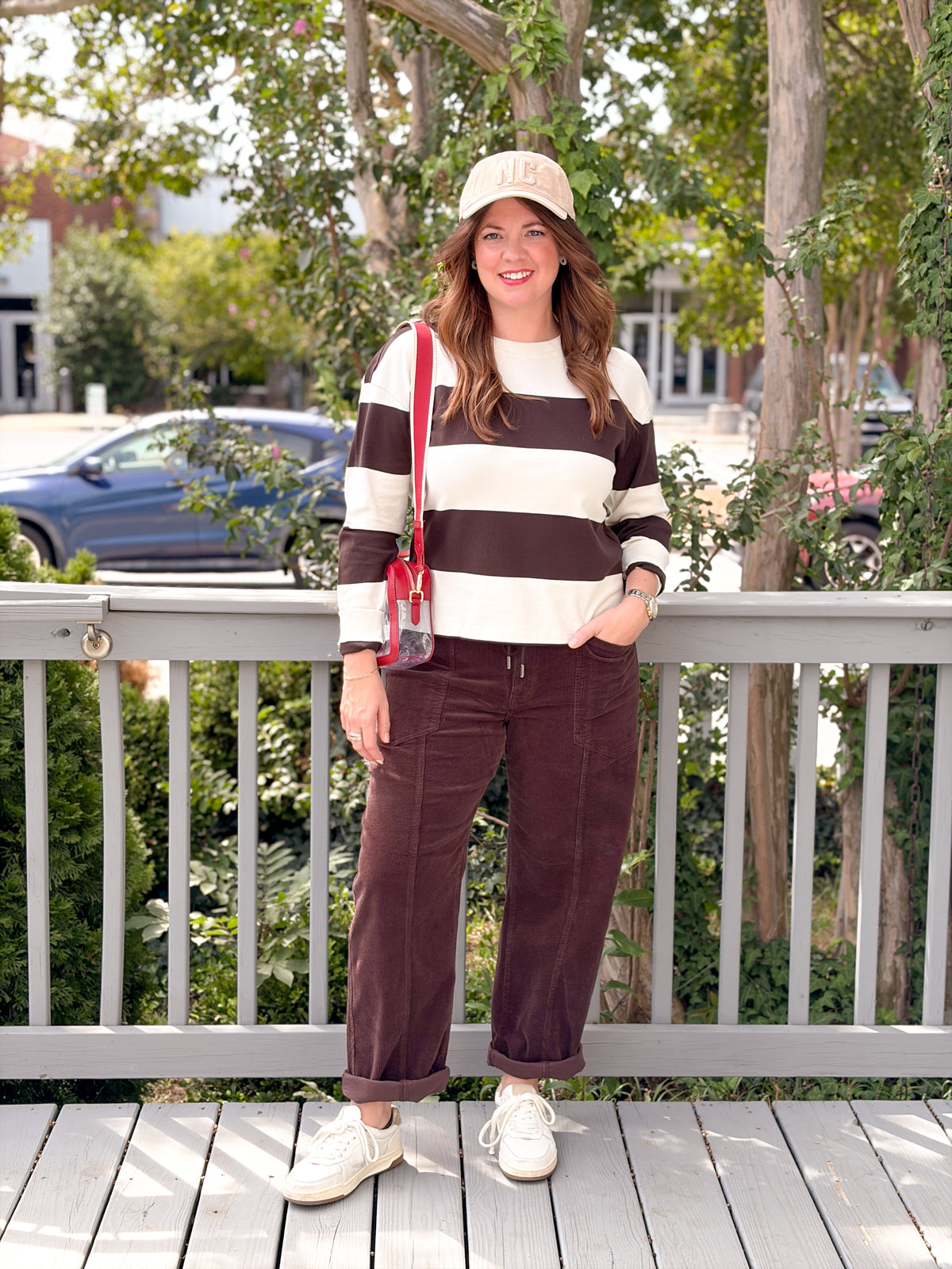 Rose & Lee Co Alaina Top, Brown/Bone Stripe Long Sleeve