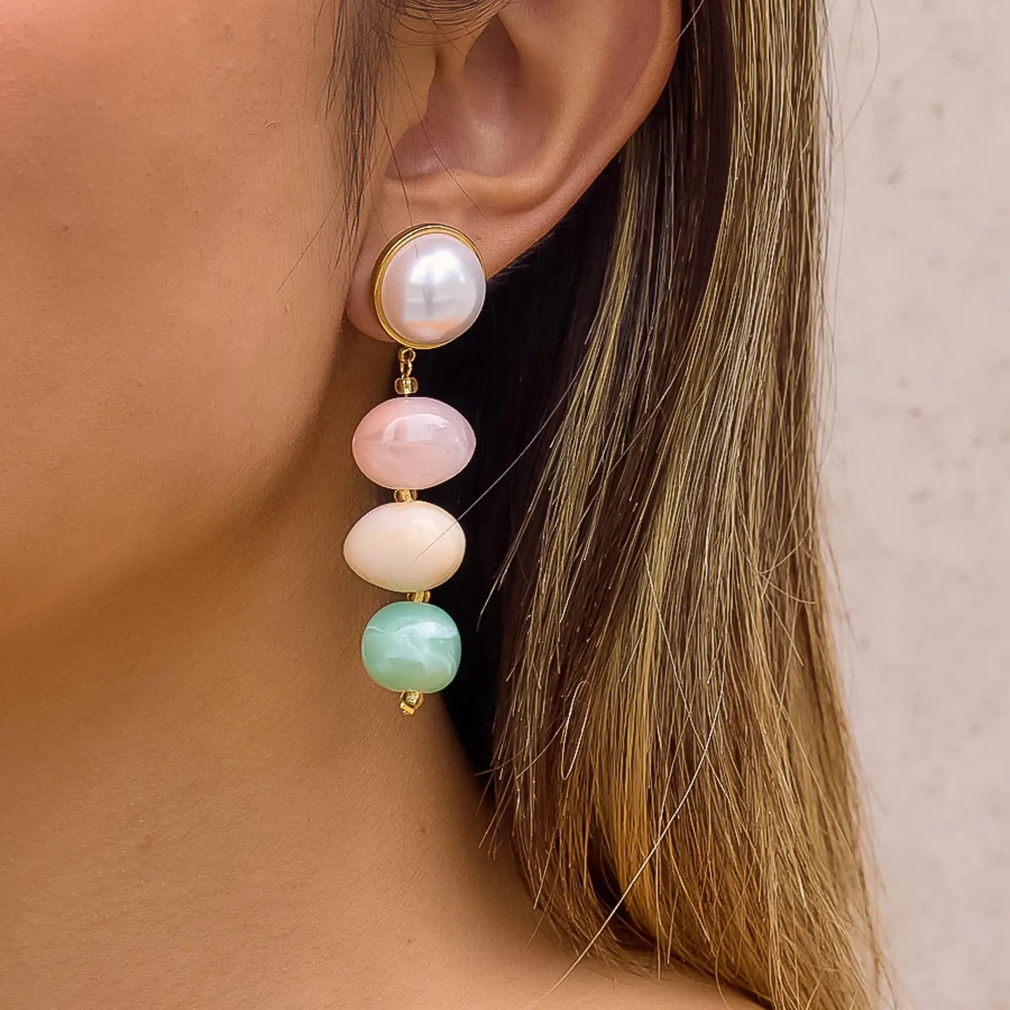 Rose & Lee Co Alani Pastel Beaded Earrings, 18k Gold Earrings