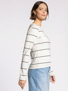 Ivory/Black Striped Long Sleeve Casual Top