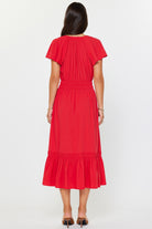 Red Short Sleeve Midi Length Dress