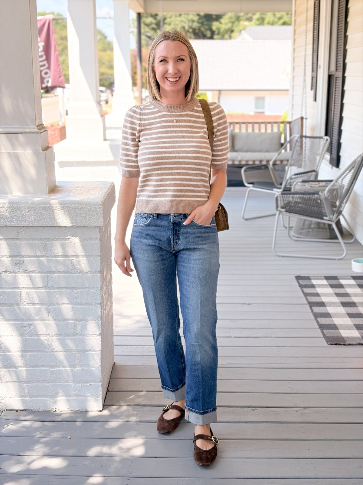 Rose & Lee Co Alexis Top, Oatmeal/Coconut Milk by Michael Stars short sleeve