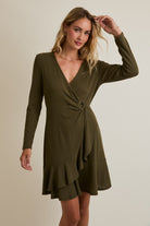 Ribbed Olive Green Mini Dress with O-Ring