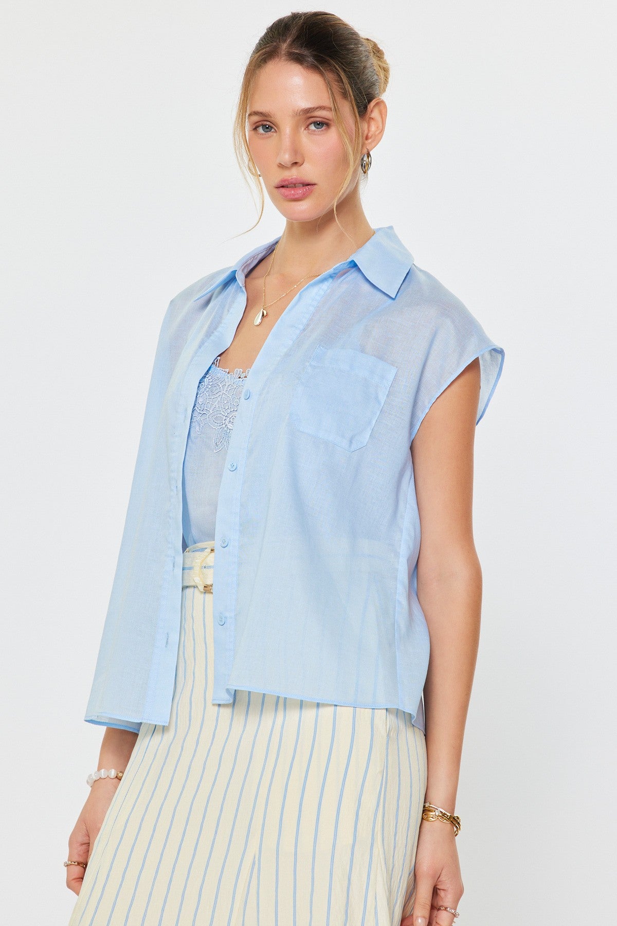 Rose & Lee Co Alice Top, Pale Blue Work Tops