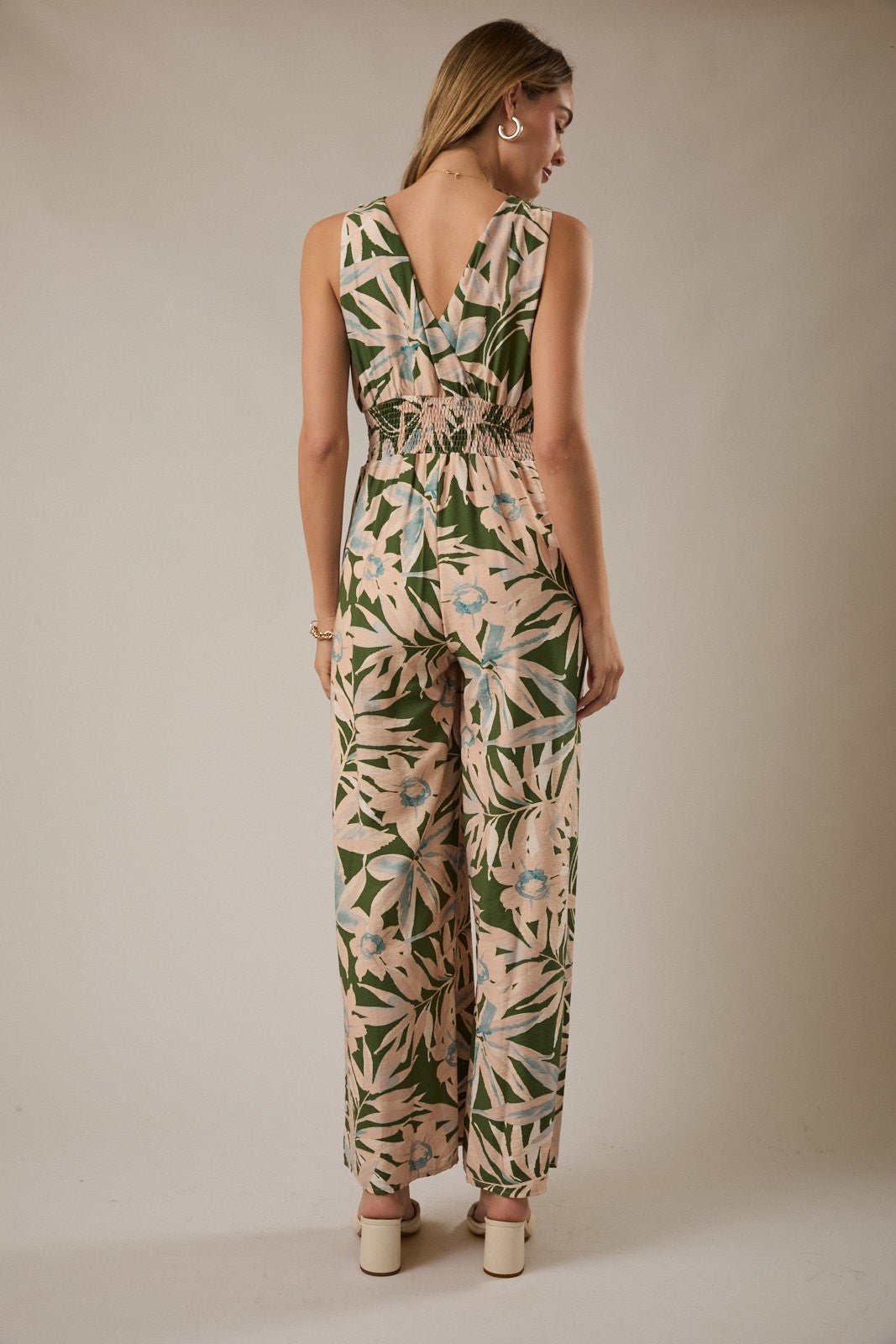 Rose & Lee Co Aliyah Jumpsuit, Olive/Ivory Floral Jumpsuit