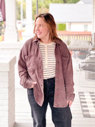 brown button up shacket